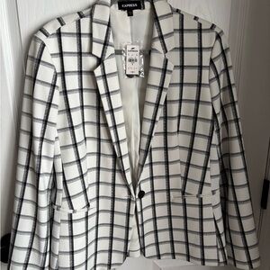 Express Women's Black and White Plaid Blazer